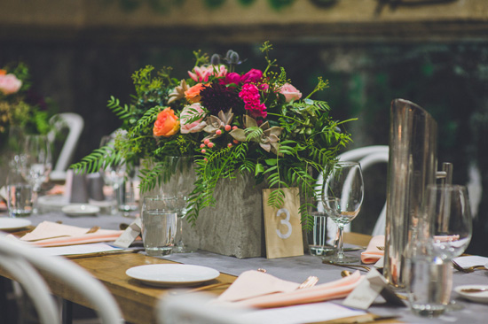industrial table settings wedding 