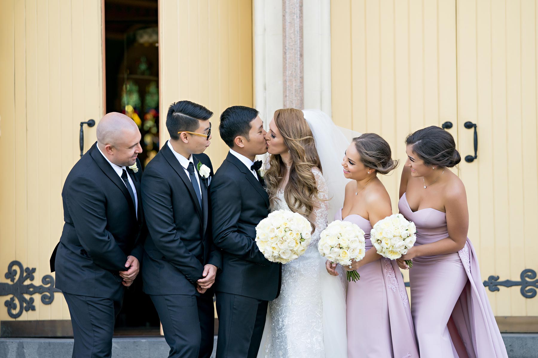 Melina + Vuong RC Real Bride Wearing Demetrios Platinum Wedding dress in 'Analisa'