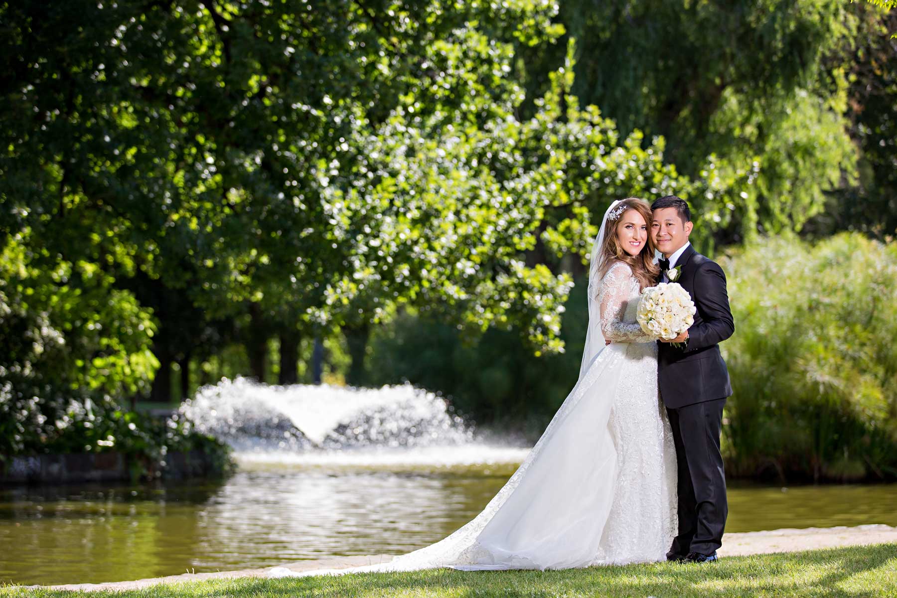 Melina + Vuong RC Real Bride Wearing Demetrios Platinum Wedding dress in 'Analisa'