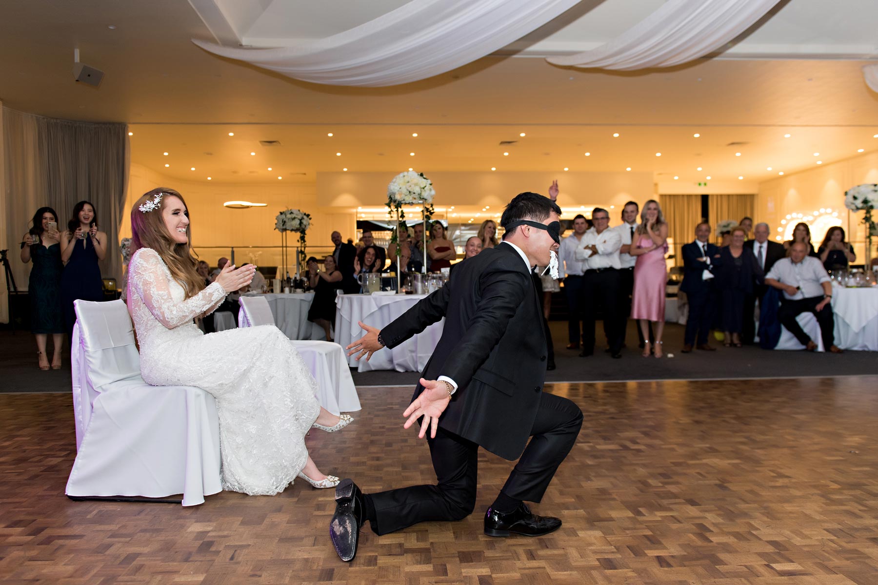 Melina + Vuong RC Real Bride Wearing Demetrios Platinum Wedding dress in 'Analisa'