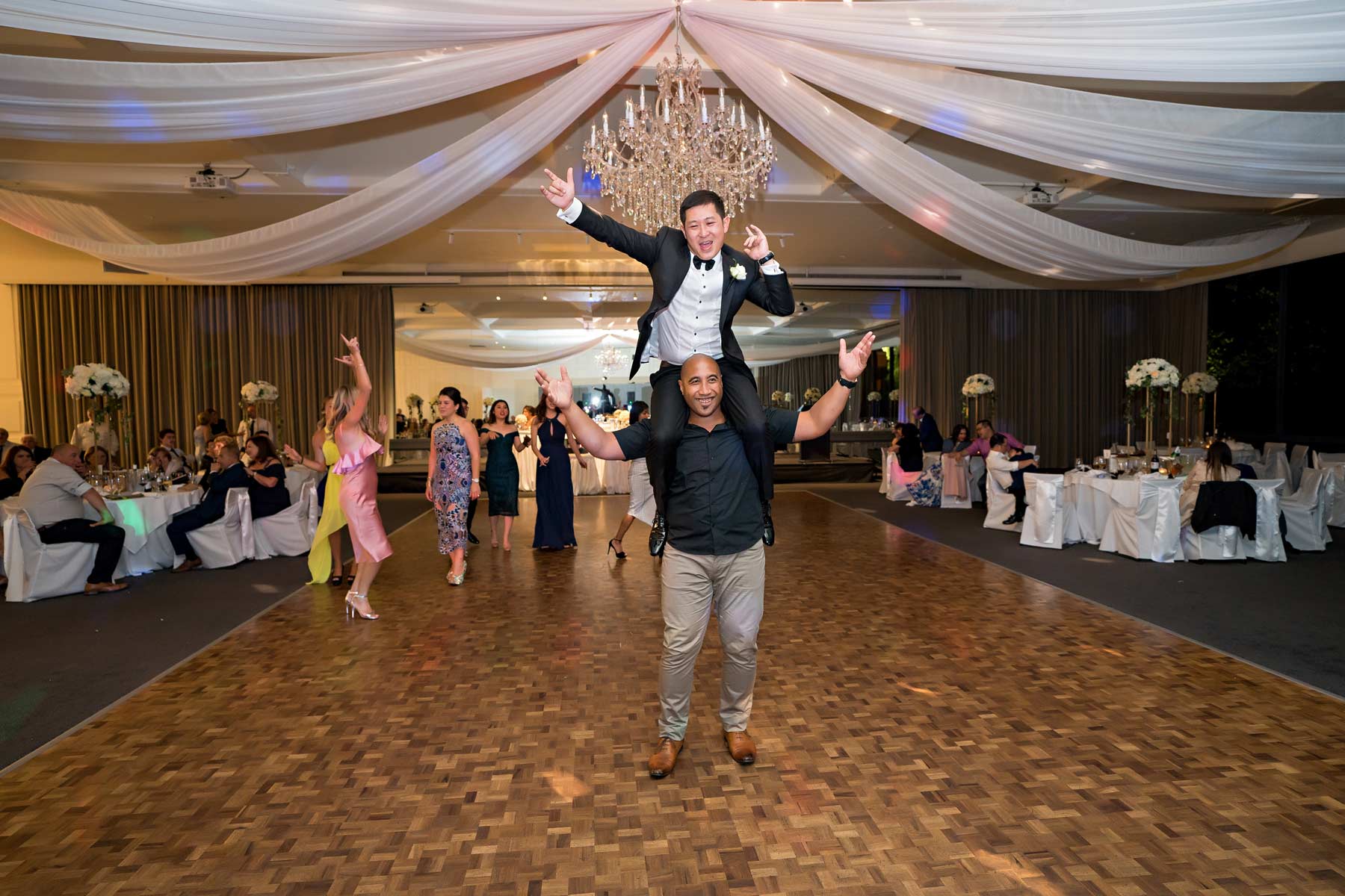 Melina + Vuong RC Real Bride Wearing Demetrios Platinum Wedding dress in 'Analisa'