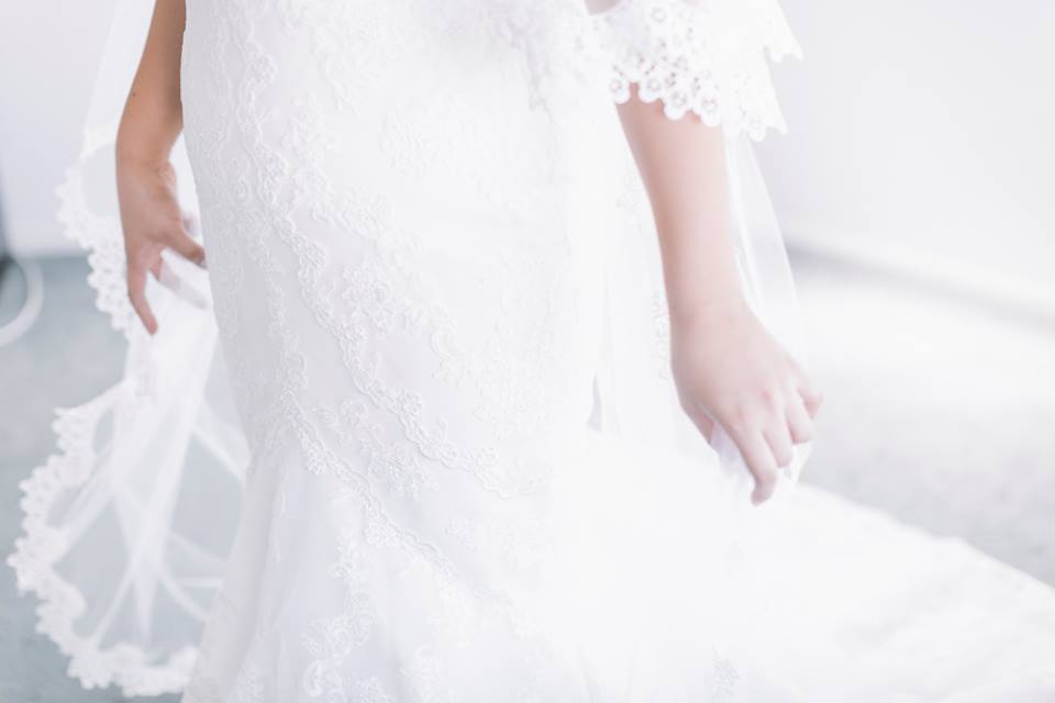 real bride wears mullet wedding dress by la sposa