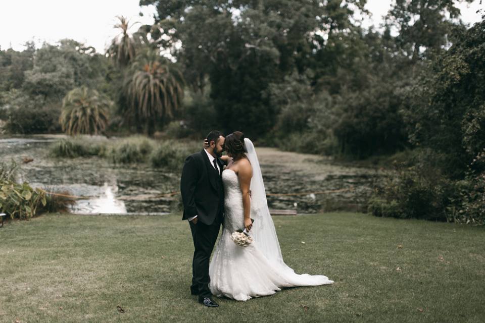 real bride wears mullet wedding dress by la sposa