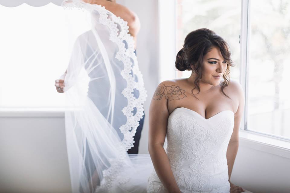 real bride wears mullet wedding dress by la sposa