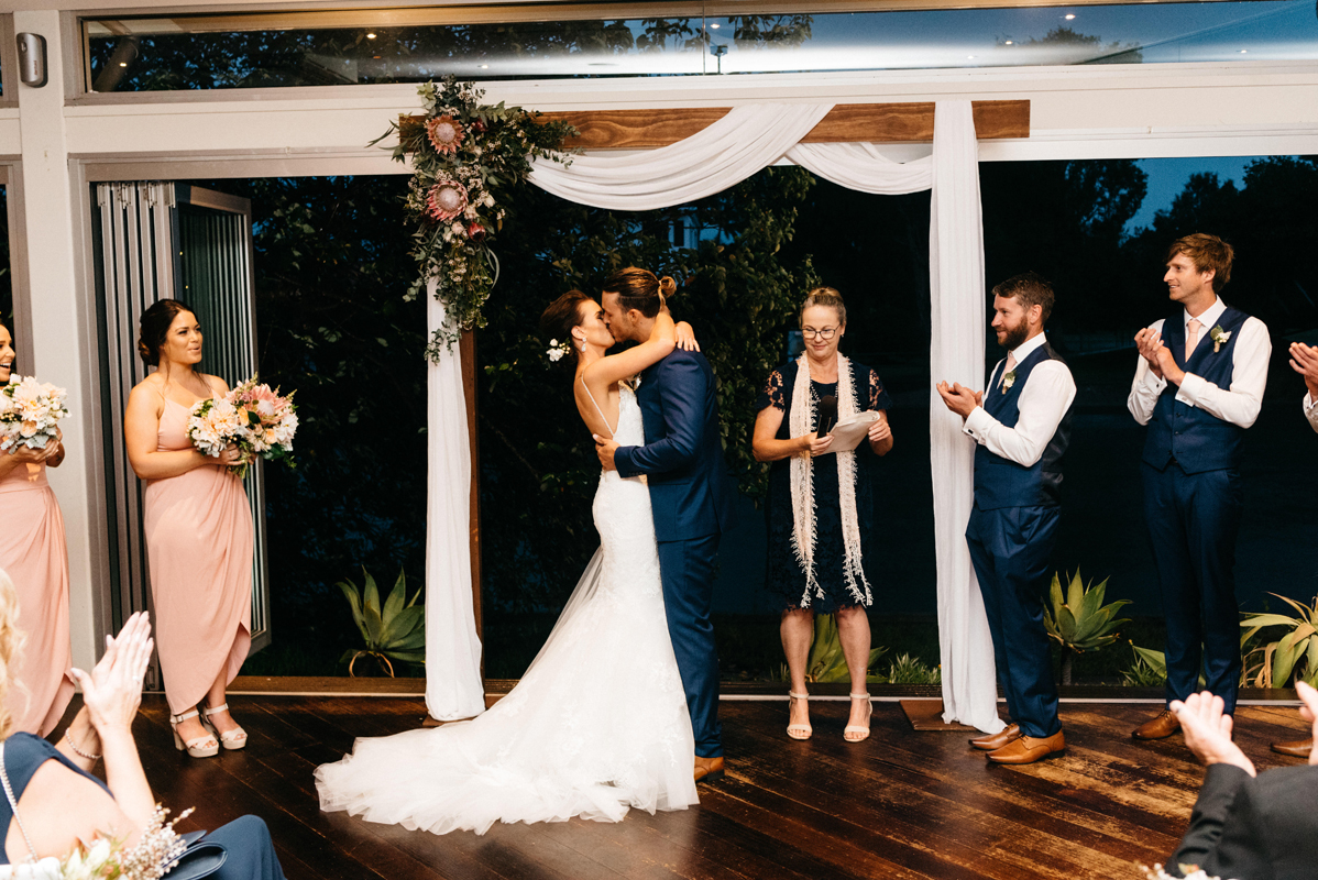 Kristen + Callan | Pronovias Wedding Dress in Mariana | Low back Wedding Dress | Noosa Queensland Wedding | Real Wedding | Real Bride