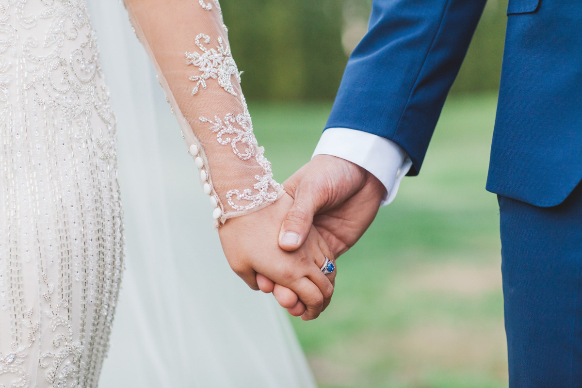 sapphire ring Real Bride Isabelle marries in Demetrios Platinum 330 wedding dress at Stones of the Yarra Valley