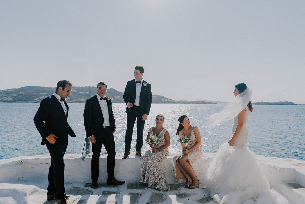 bridal party group photo destination wedding greece