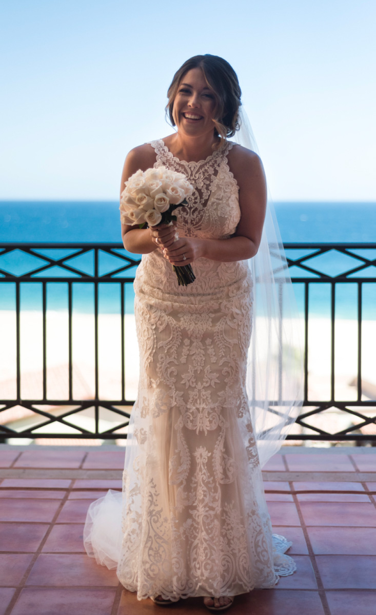 Real bride wears Winifred wedding dress by Sottero and Midgley for destination Mexico wedding