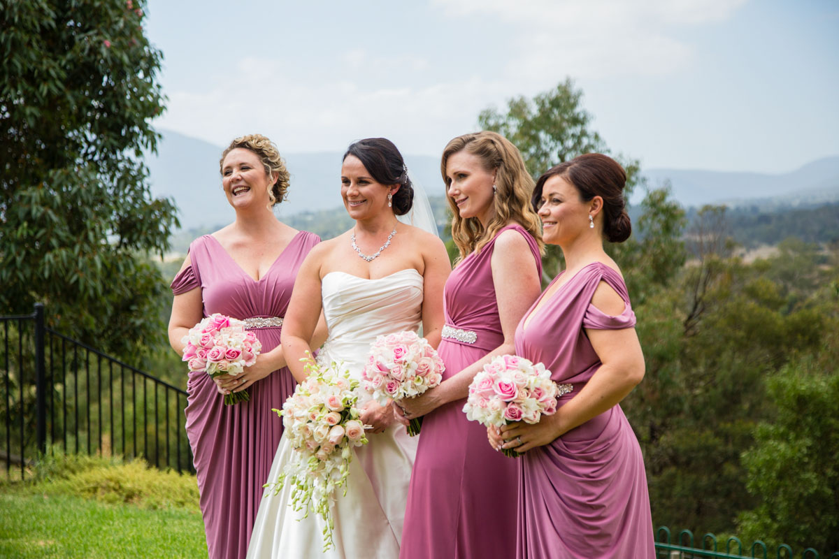 Bride with pink bridesmaids 