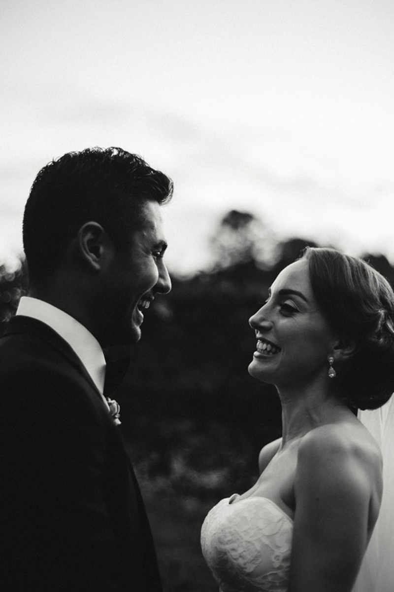 black and white wedding photo romantic bride and groom