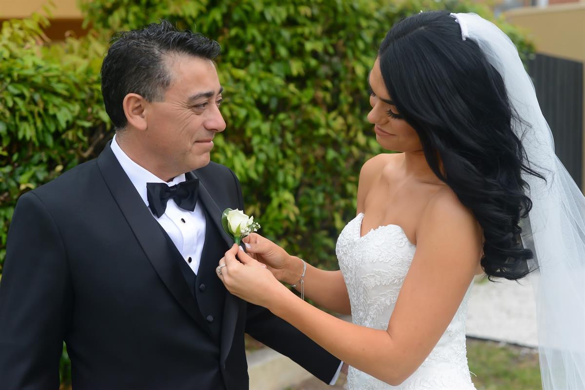Daughter and dad wedding photo of real bride michelle wearing Beca by Pronovias wedding dress