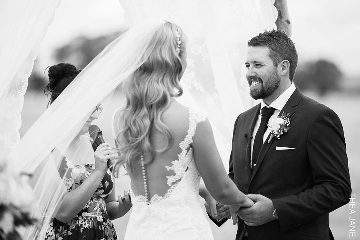 real bride wears tamar wedding dress by pronovias