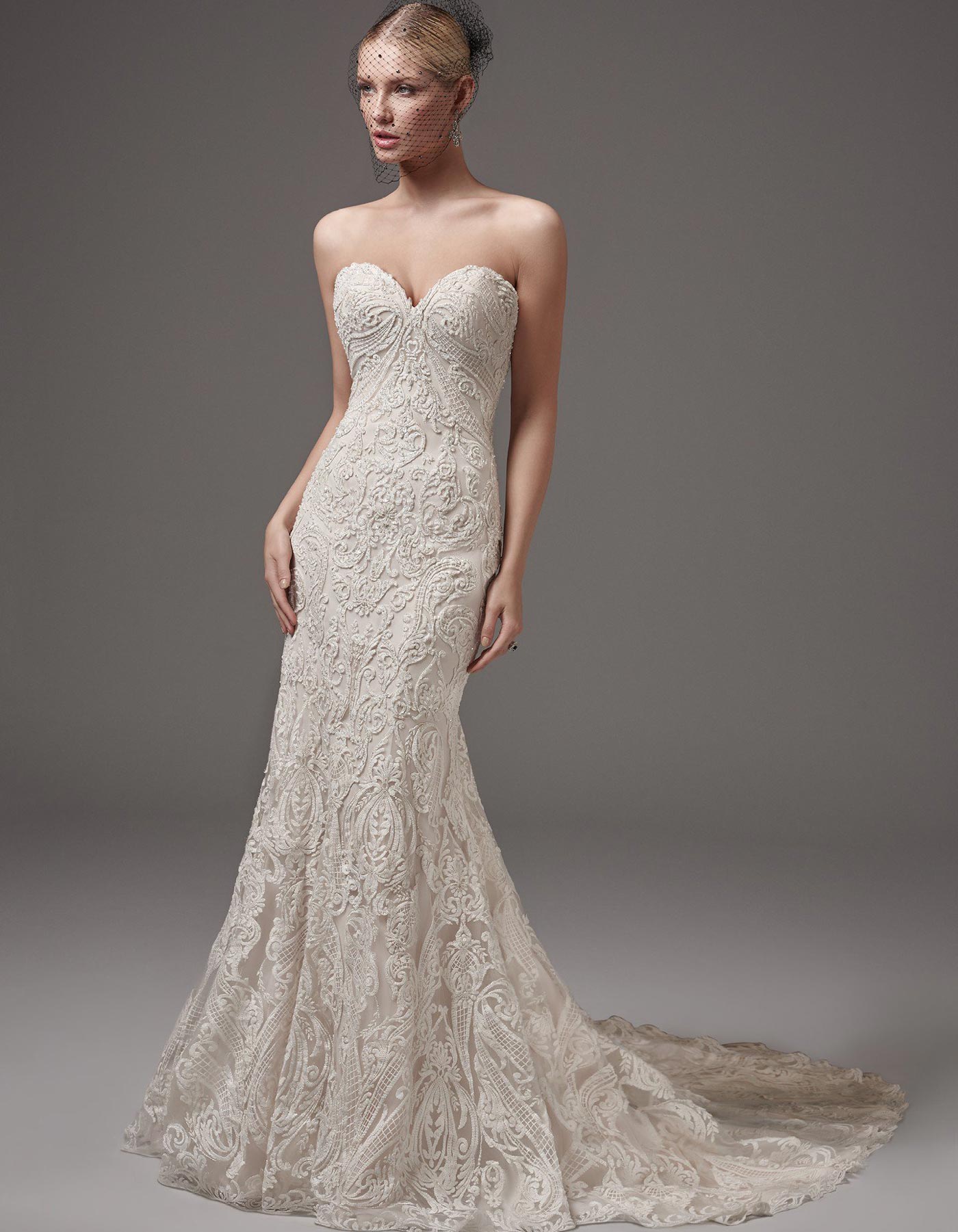 Sottero and Midgley Hadley lace wedding dress with sweetheart neckline