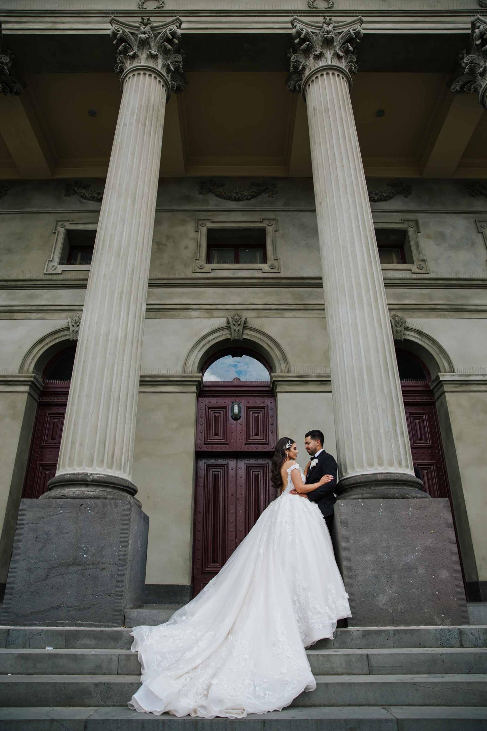 Yola + Alexander RC Real Bride Wearing Demetrios Platinum ballgown in 'ANASTASIA'