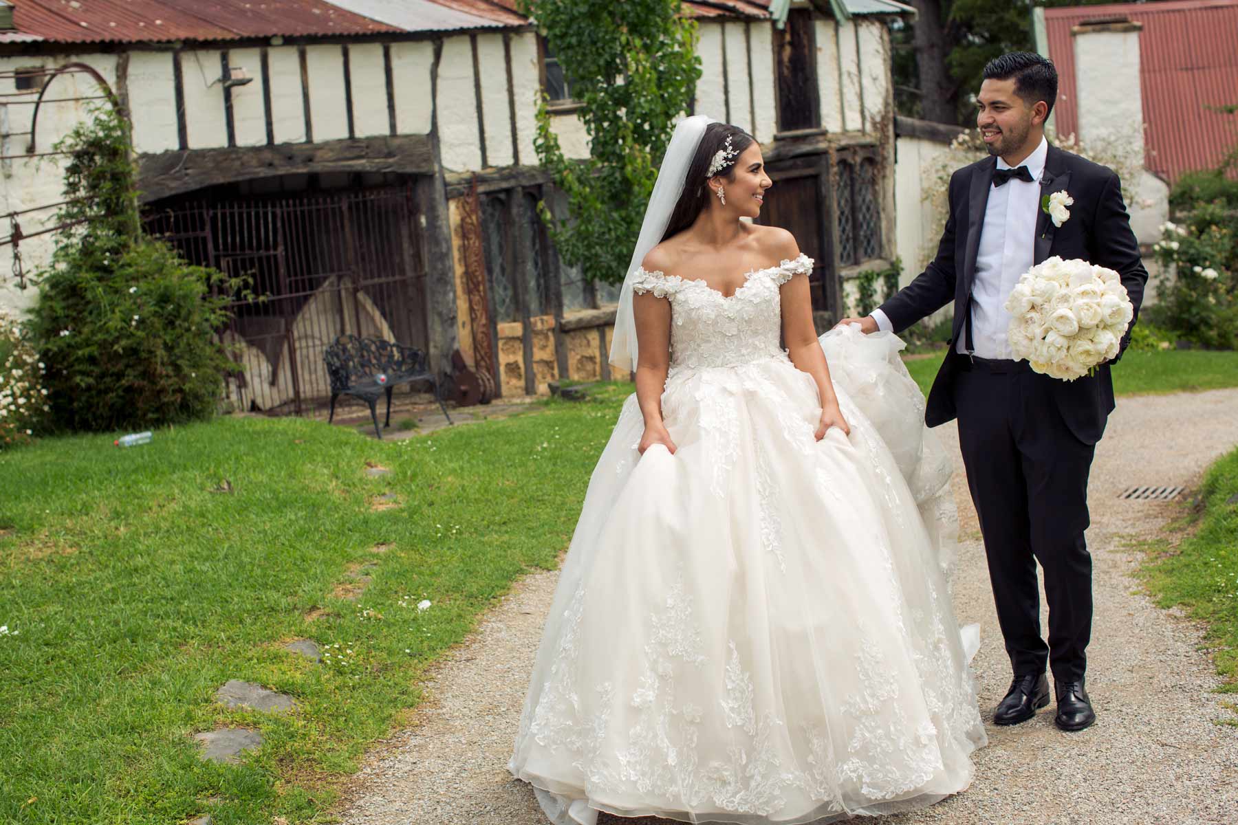 Yola + Alexander RC Real Bride Wearing Demetrios Platinum ballgown in 'ANASTASIA'