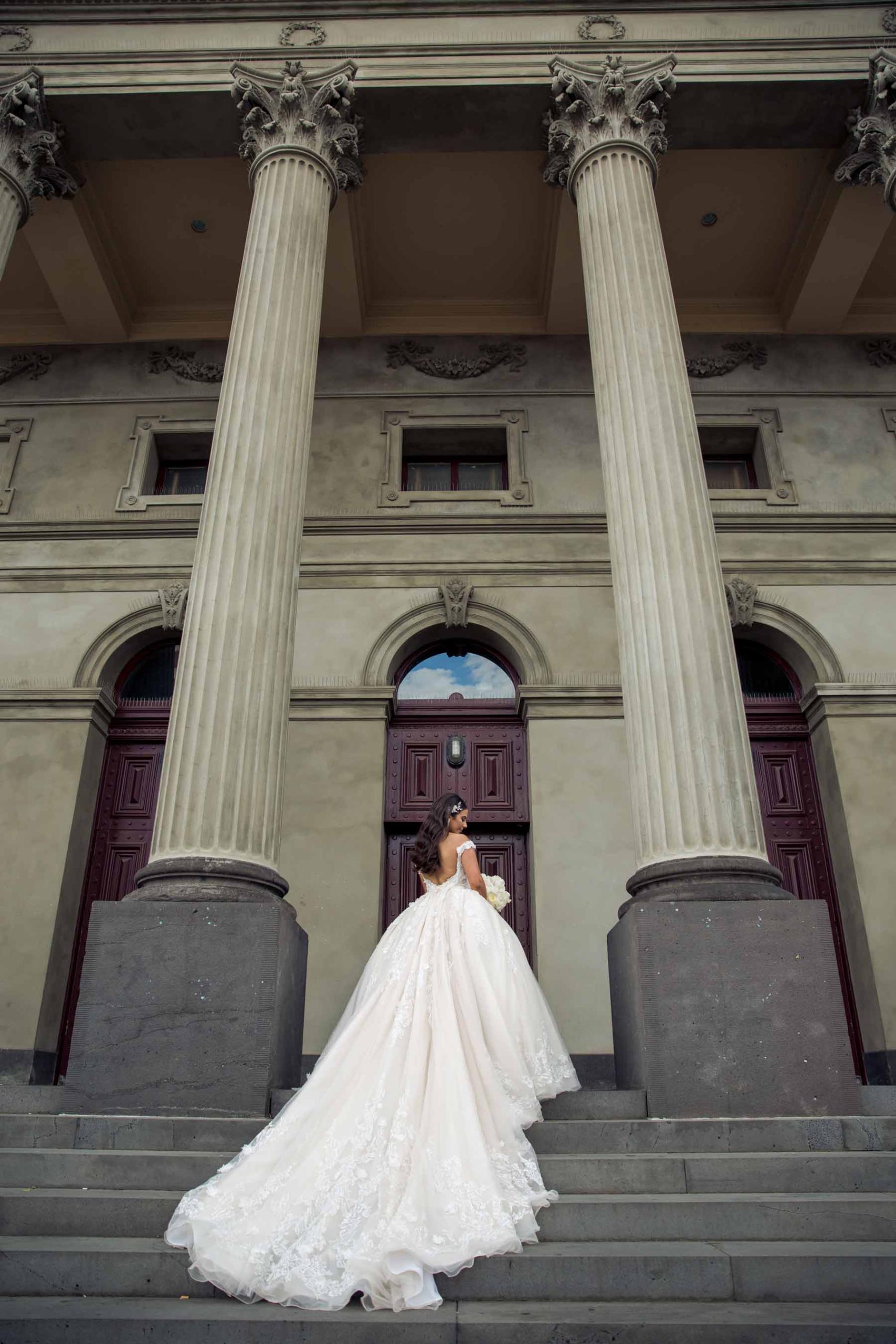Yola + Alexander RC Real Bride Wearing Demetrios Platinum ballgown in 'ANASTASIA'