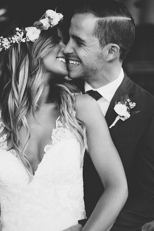 black and white photo of couple on their wedding day